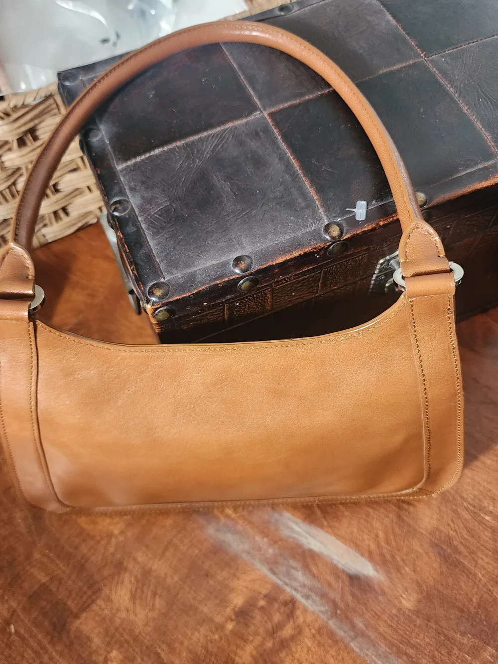 Monsac Tan Leather Hobo Shoulder Bag